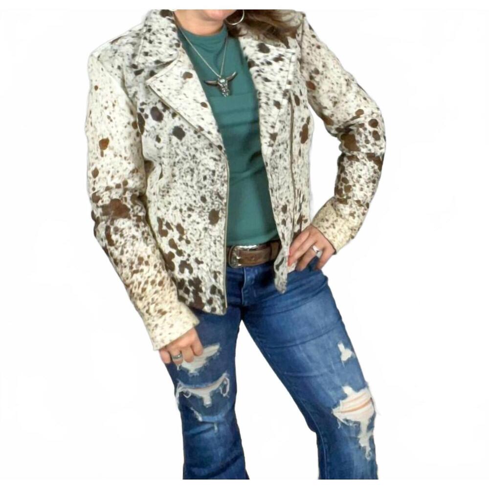NEW WESTERN LINENS authentic cowhide tailored jacket in black / white hide